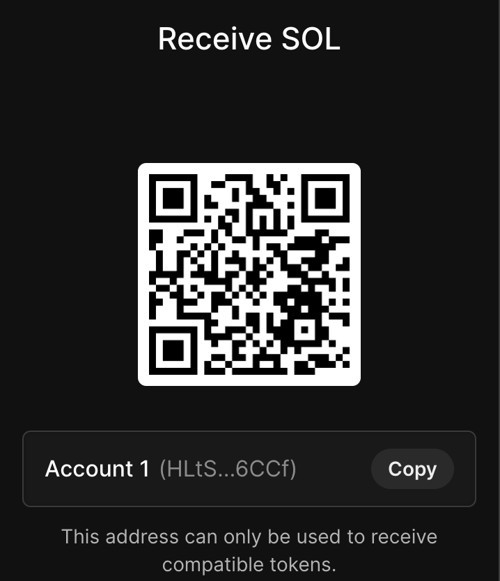 Phantom wallet Receive screen